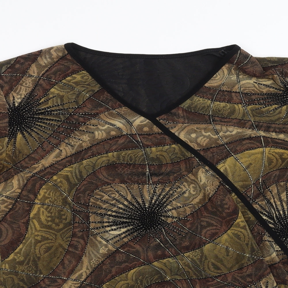 Preworn Womens Brown Geometric  Basic Blouse Size 2XL
