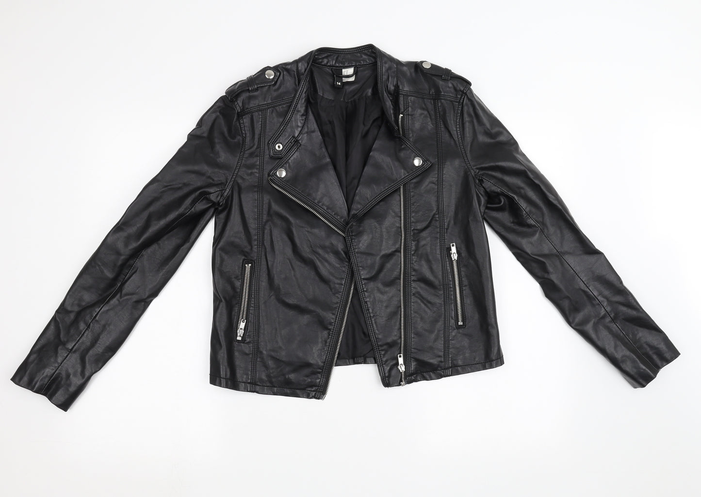 H&M Womens Black  Latex Biker Jacket Size 14