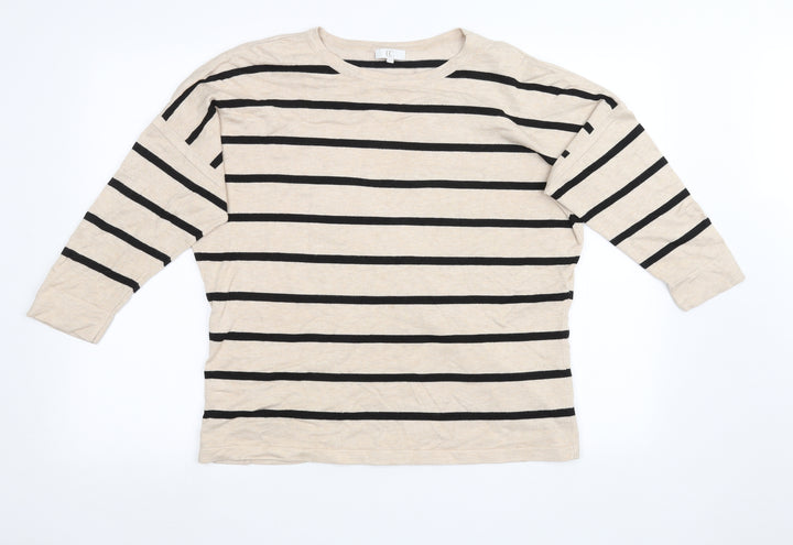 Preworn Womens Beige Striped Pullover Sweatshirt Size L