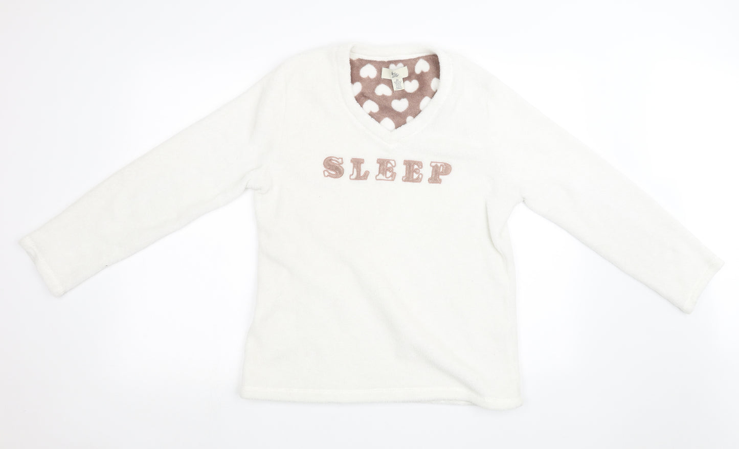 Primark Womens White  Fleece  Pyjama Top Size 12