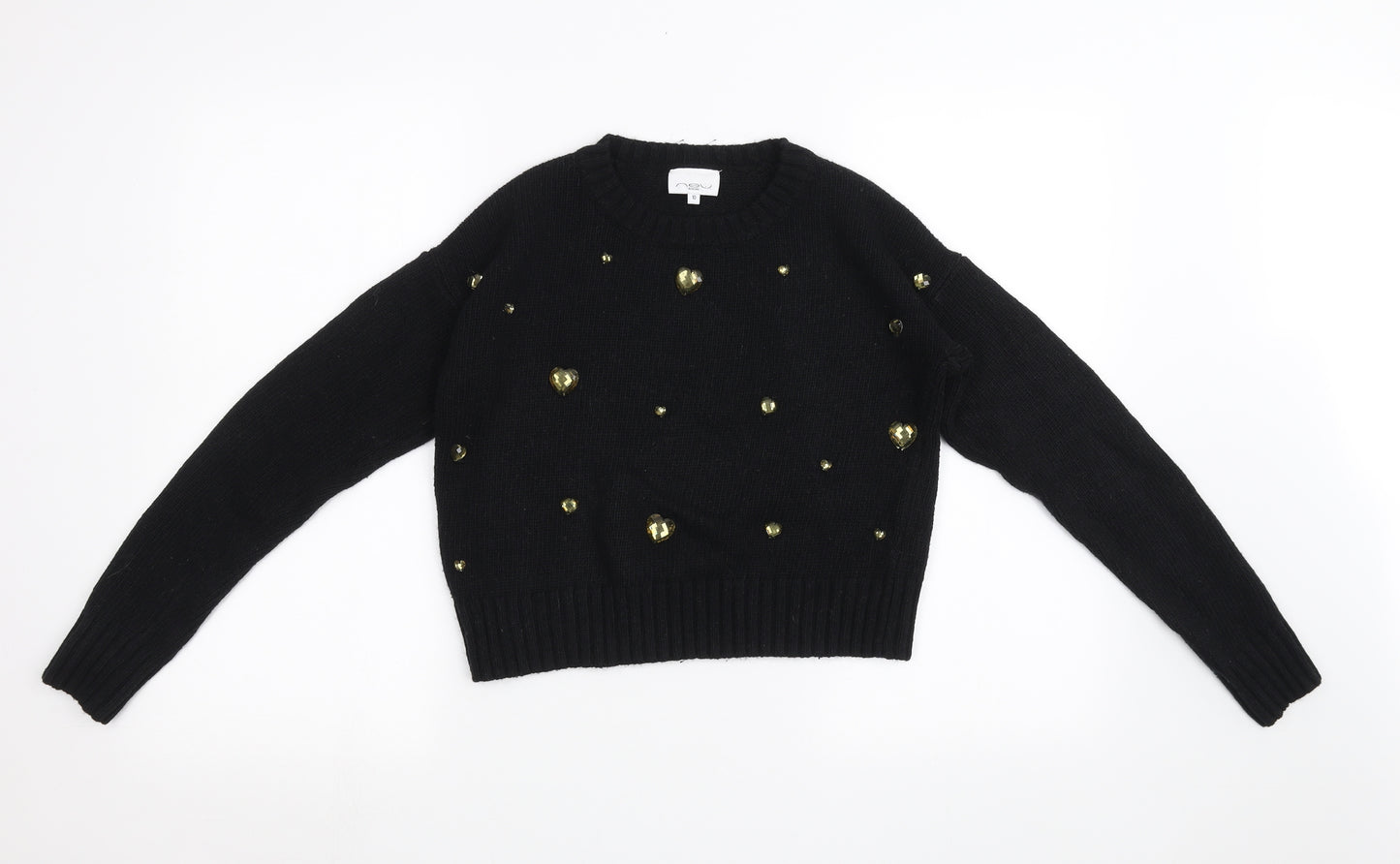 New Look Womens Black  Knit Pullover Sweatshirt Size 10