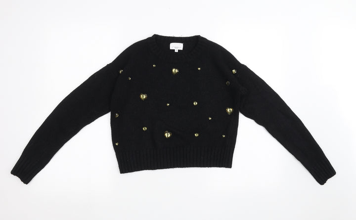 New Look Womens Black  Knit Pullover Sweatshirt Size 10