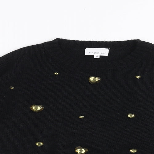 New Look Womens Black  Knit Pullover Sweatshirt Size 10