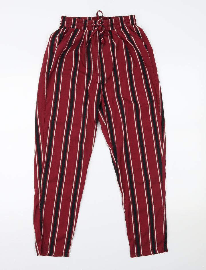 PRETTYLITTLETHING Womens Red Striped Trousers Size 6 L23.5 in