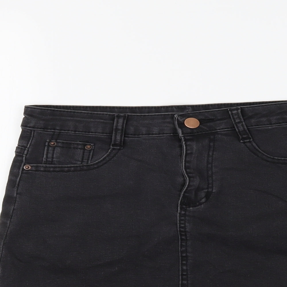 Preworn Womens Black  Denim Mini Skirt Size M