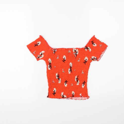 New Look Womens Orange Floral  Cropped Blouse Size 6