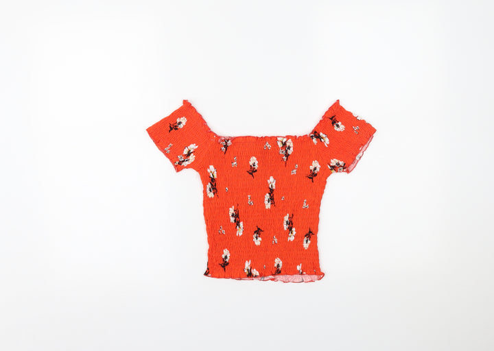 New Look Womens Orange Floral  Cropped Blouse Size 6