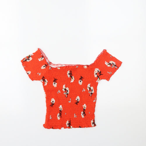 New Look Womens Orange Floral  Cropped Blouse Size 6