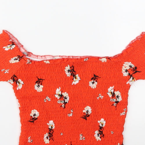 New Look Womens Orange Floral  Cropped Blouse Size 6
