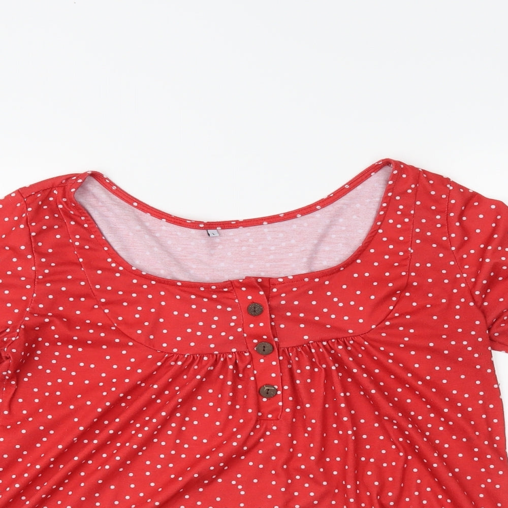 Preworn Womens Red Polka Dot  Basic Blouse Size L