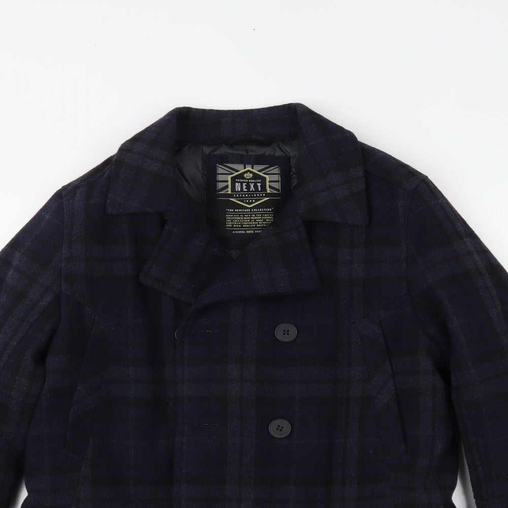 NEXT Boys Blue Plaid  Overcoat Coat Size 13 Years