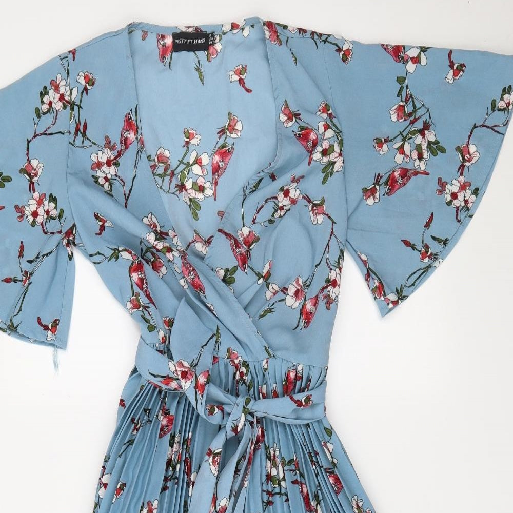 PRETTYLITTLETHING Womens Blue Floral  A-Line  Size 6
