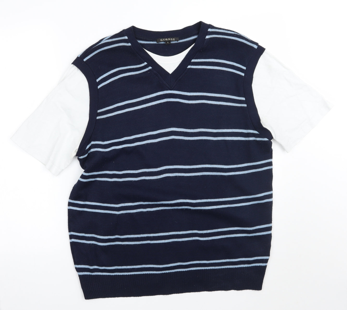 George Mens Blue Striped   T-Shirt Size L