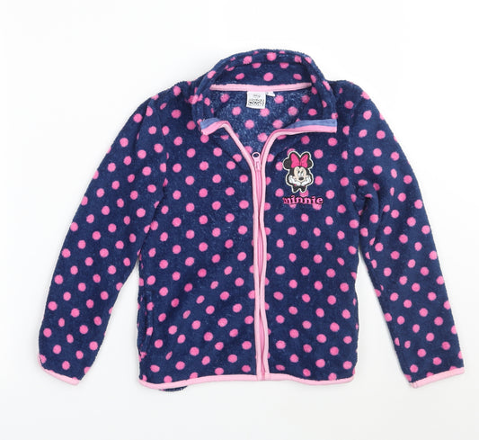 Front view of Disney girls’ blue polka dot jacket coatigan, size 8, years