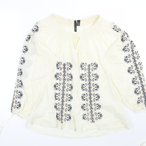 Mango Womens Ivory Geometric  Basic Blouse Size L