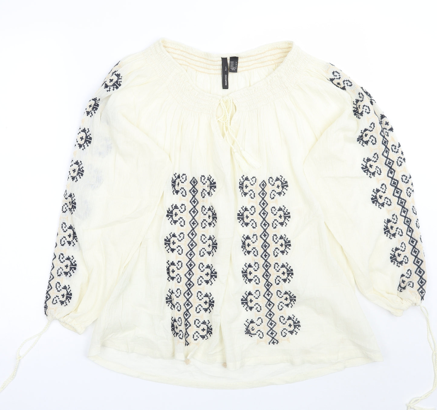 Mango Womens Ivory Geometric  Basic Blouse Size L