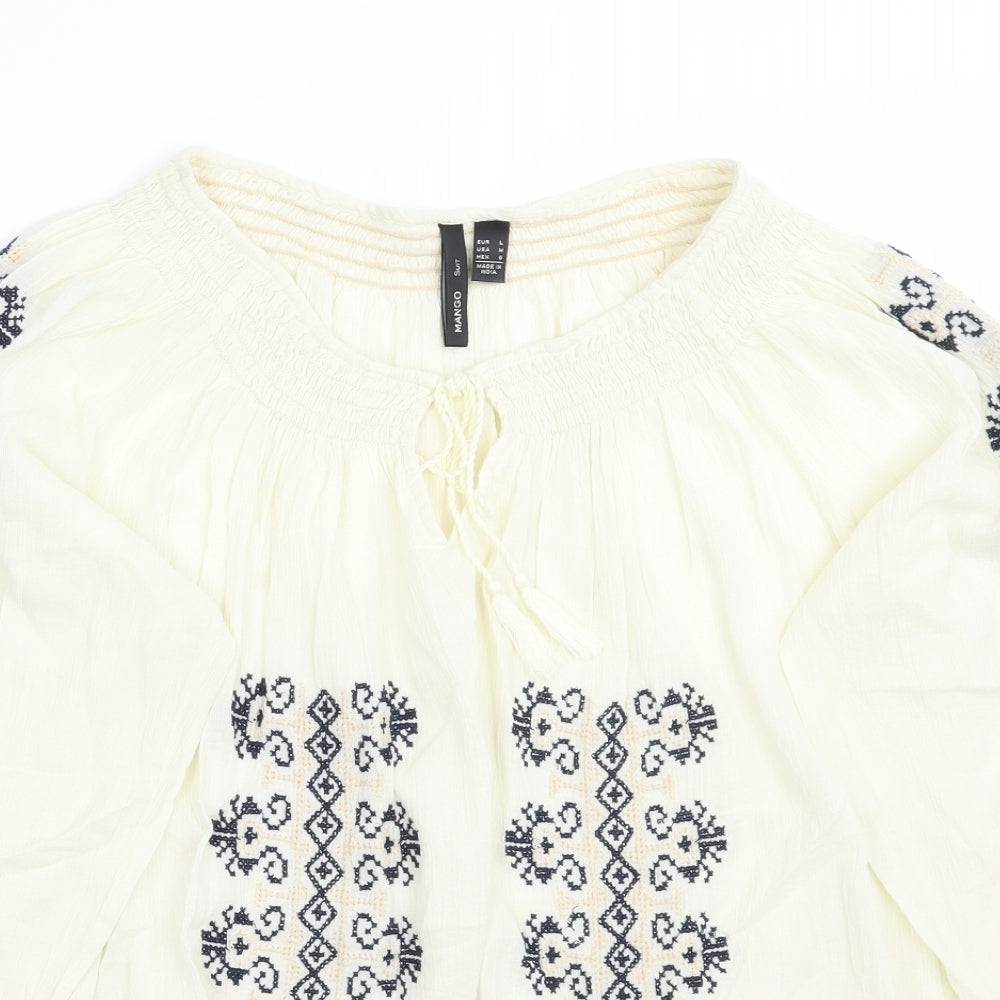 Mango Womens Ivory Geometric  Basic Blouse Size L