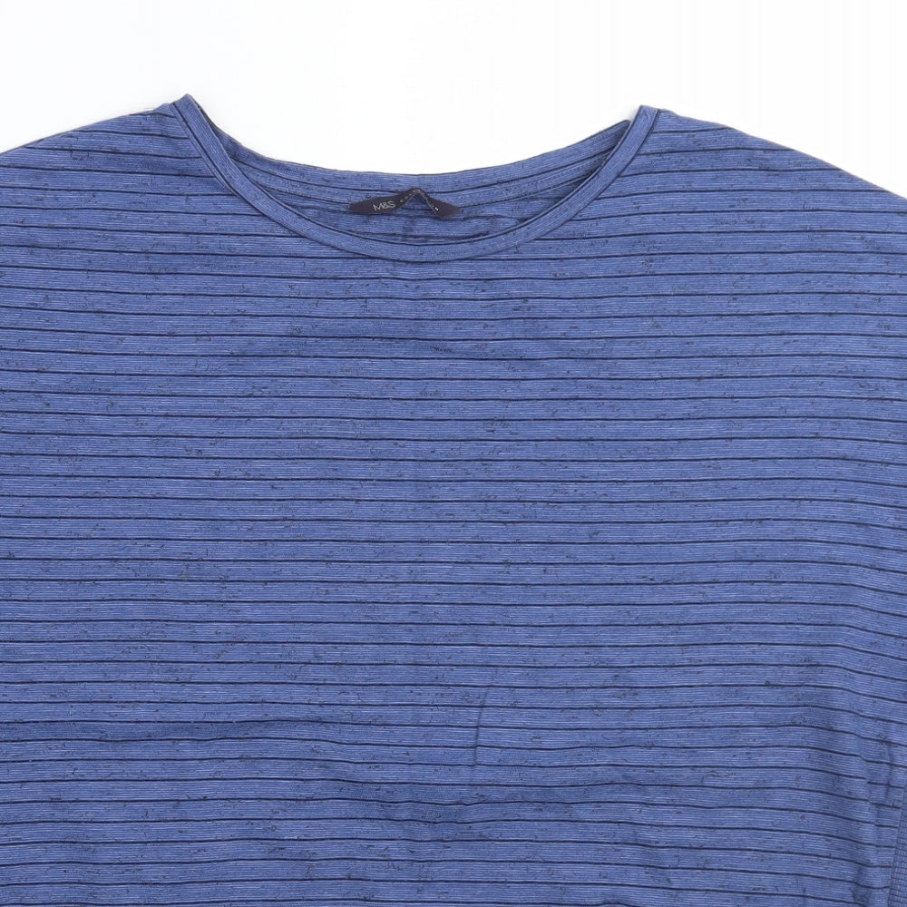 Marks and Spencer Womens Blue Striped  Basic T-Shirt Size 18