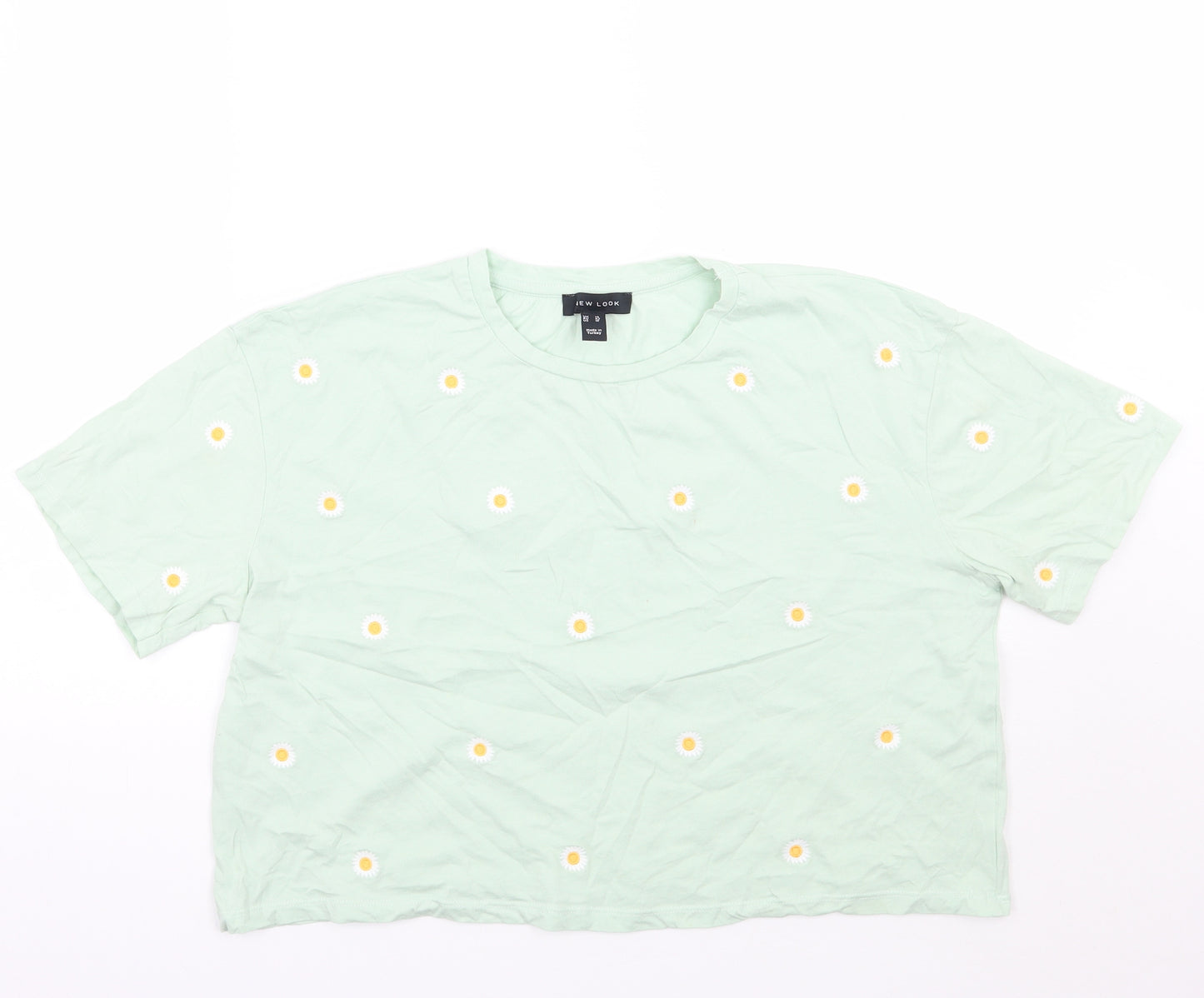 Newlook Womens Green Floral  Cropped T-Shirt Size 14