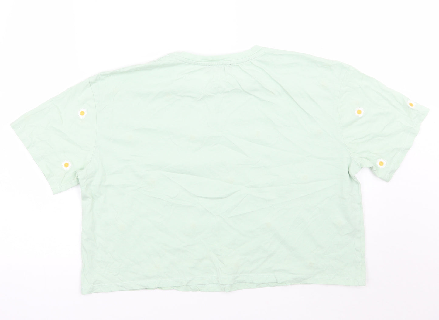 Newlook Womens Green Floral  Cropped T-Shirt Size 14