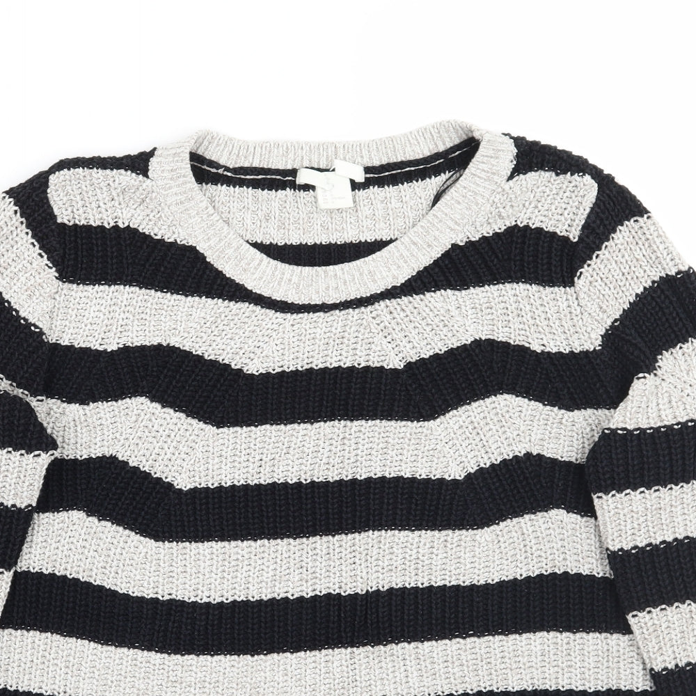 H&M Womens Grey Striped  Pullover Jumper Size L