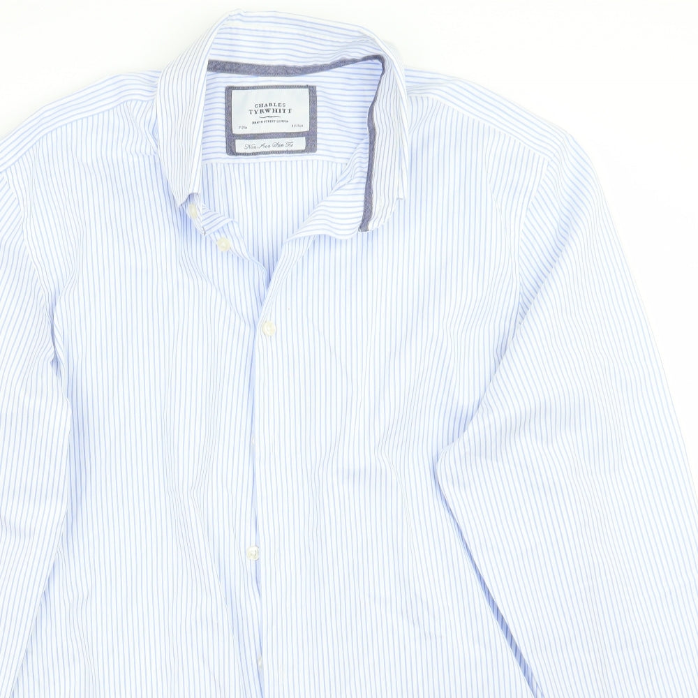 Charles Tyrwhitt Mens White Striped   Button-Up Size 17