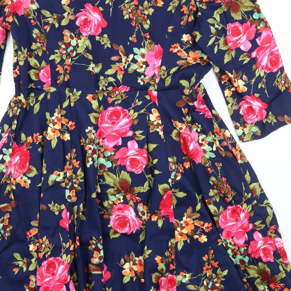 Hearts & roses Womens Blue Floral  A-Line  Size 18