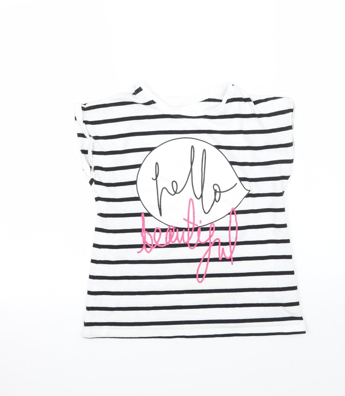 George Girls White Striped  Basic T-Shirt Size 9-10 Years