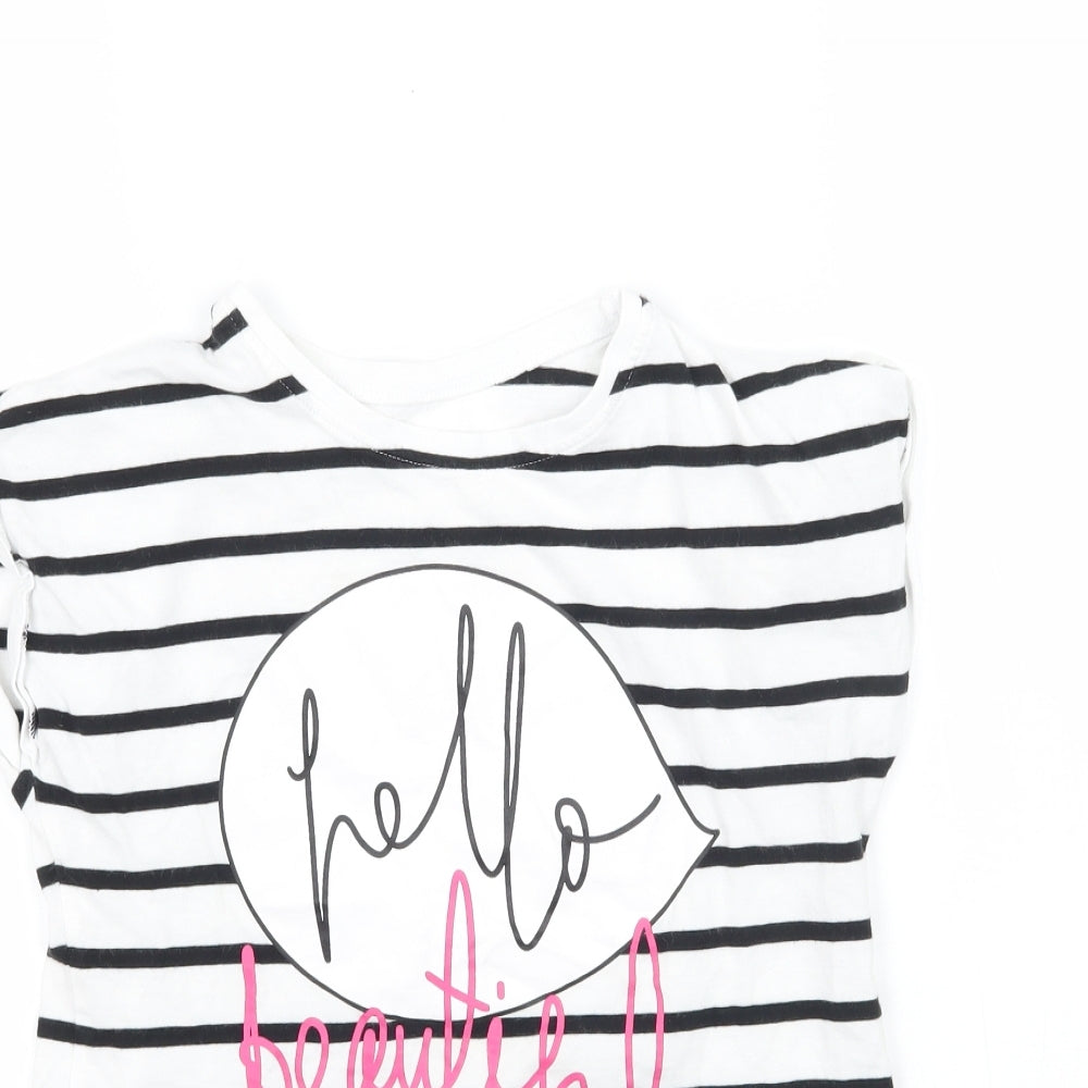 George Girls White Striped  Basic T-Shirt Size 9-10 Years