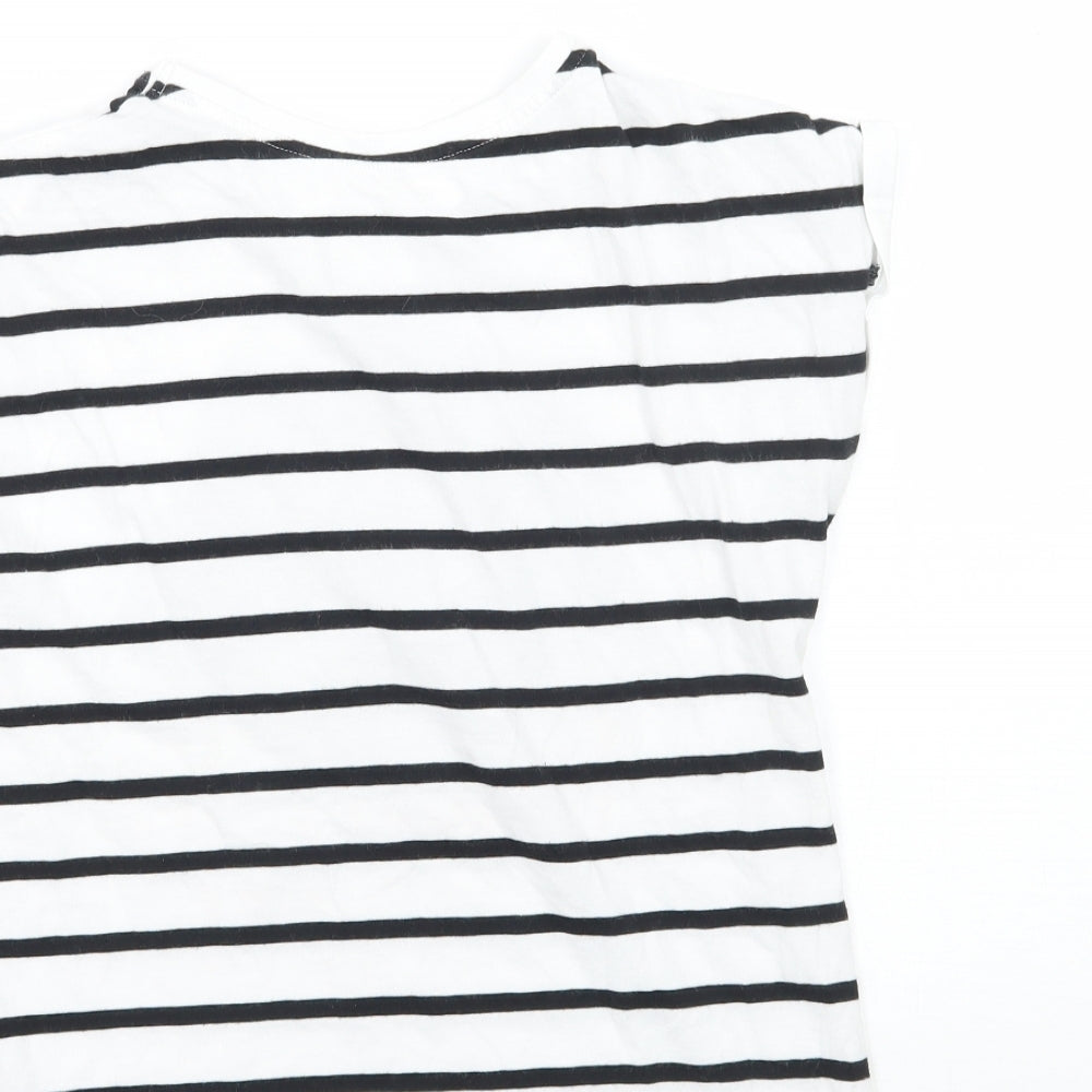George Girls White Striped  Basic T-Shirt Size 9-10 Years