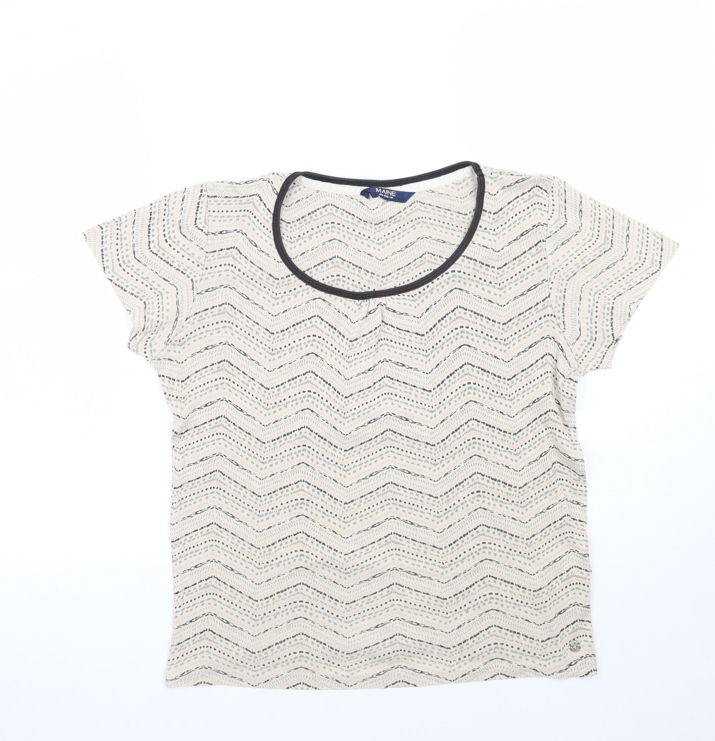 Debenhams Womens Beige Geometric  Basic T-Shirt Size 12
