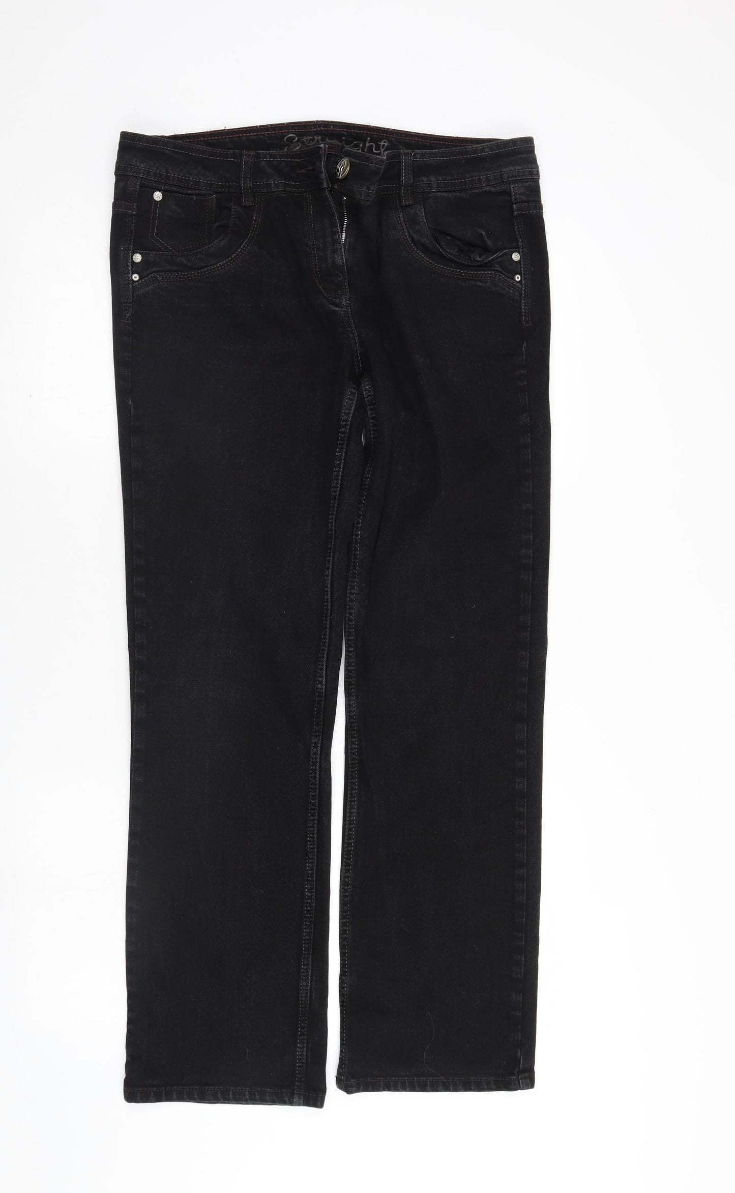 George Womens Black  Denim Straight Jeans Size 14 L30 in