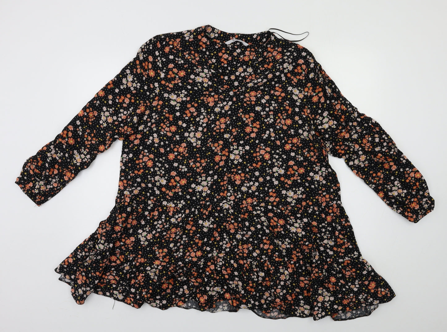 TU Womens Black Floral  Tunic Blouse Size 18