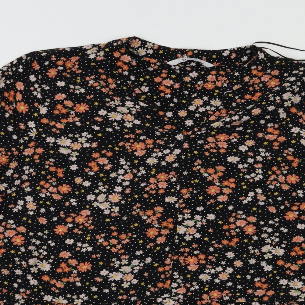 TU Womens Black Floral  Tunic Blouse Size 18