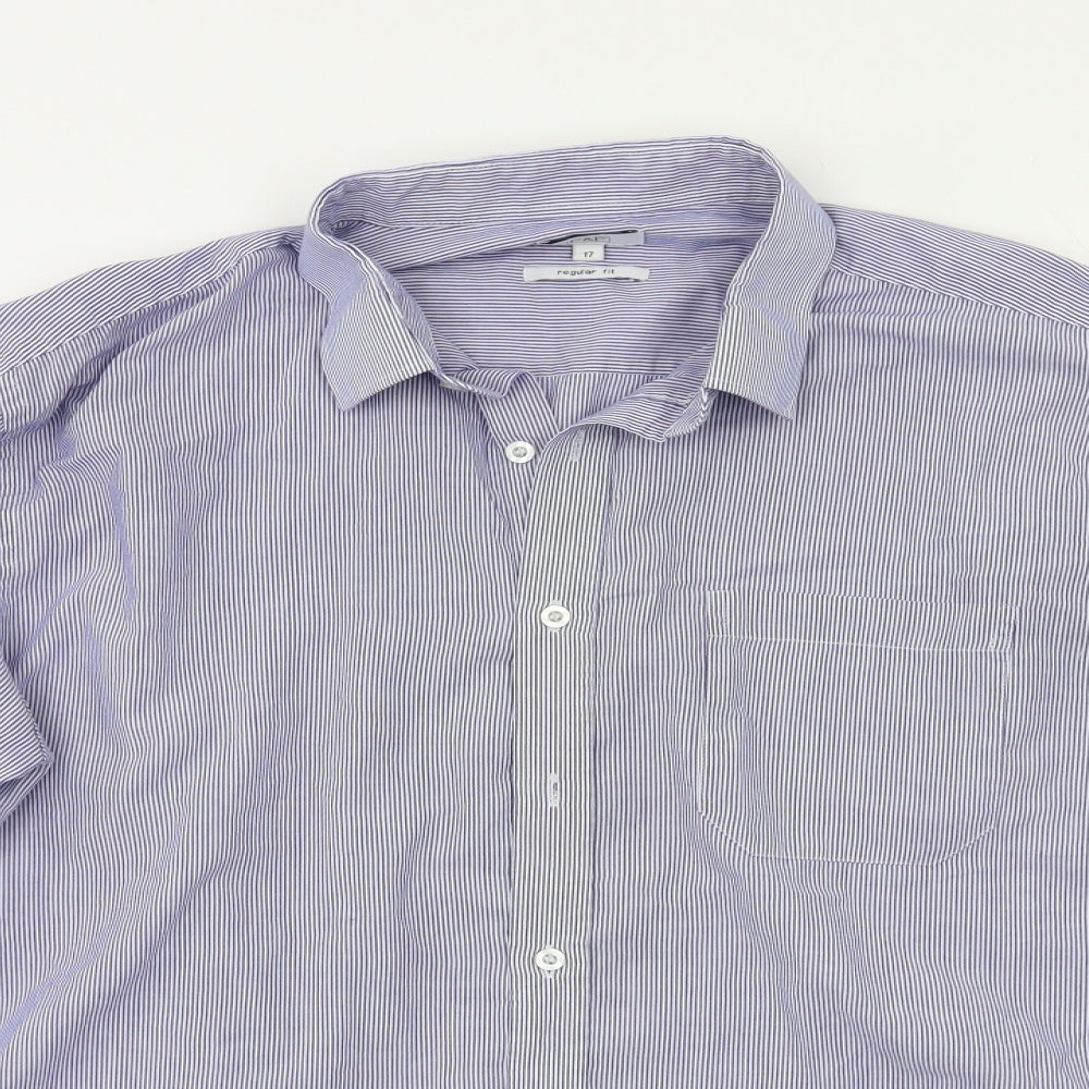 F&F Mens Blue Striped   Dress Shirt Size 17