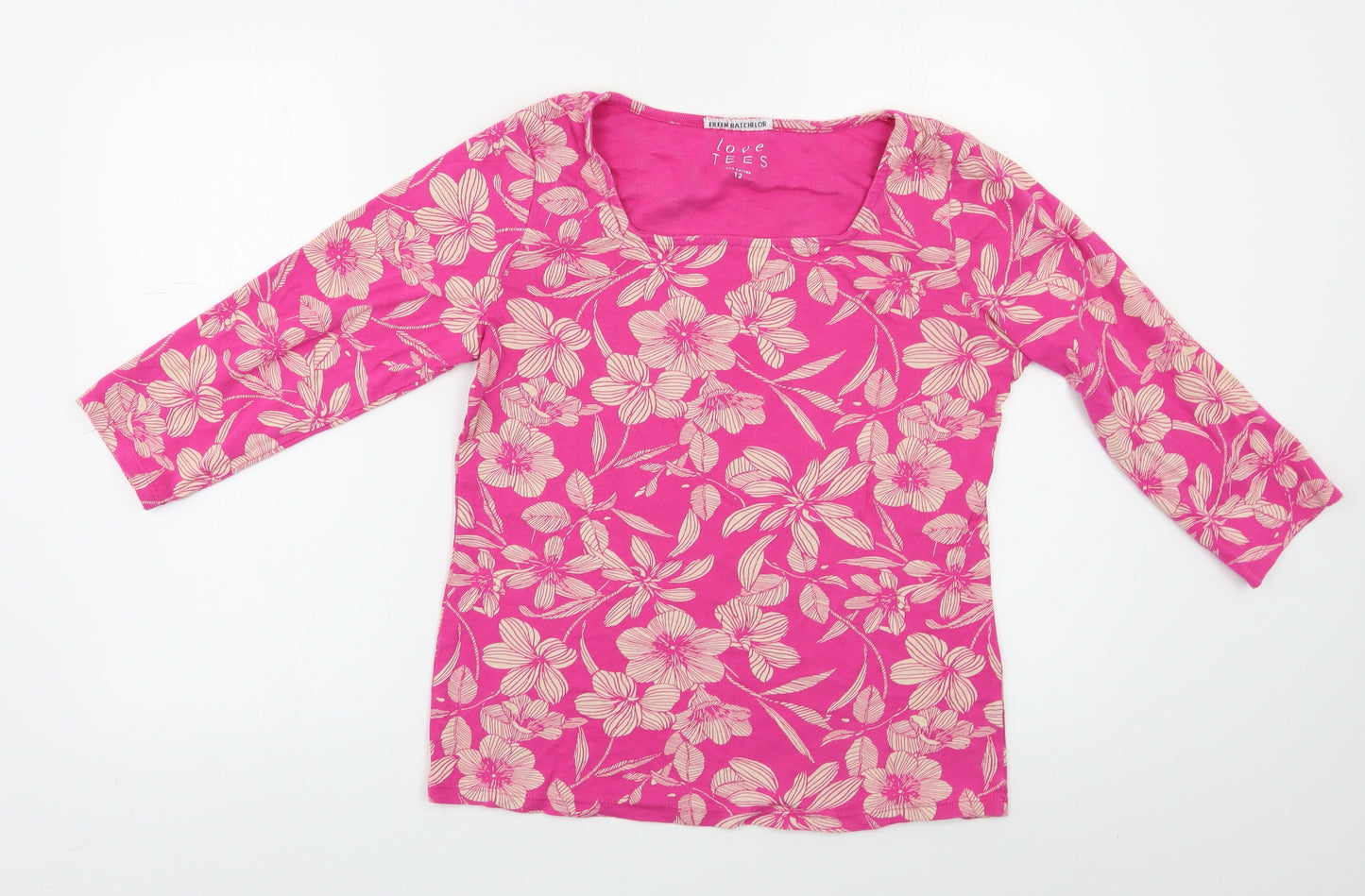 Love Tees Womens Pink Floral  Basic Blouse Size 12