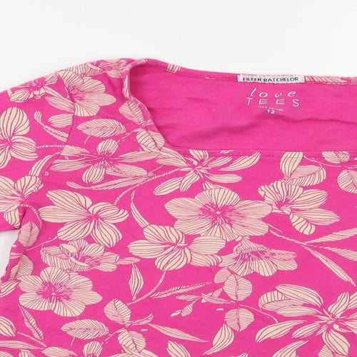 Love Tees Womens Pink Floral  Basic Blouse Size 12