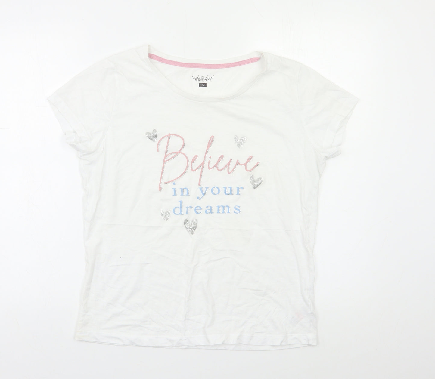 F&F Womens White Solid  Top Pyjama Top Size 8
