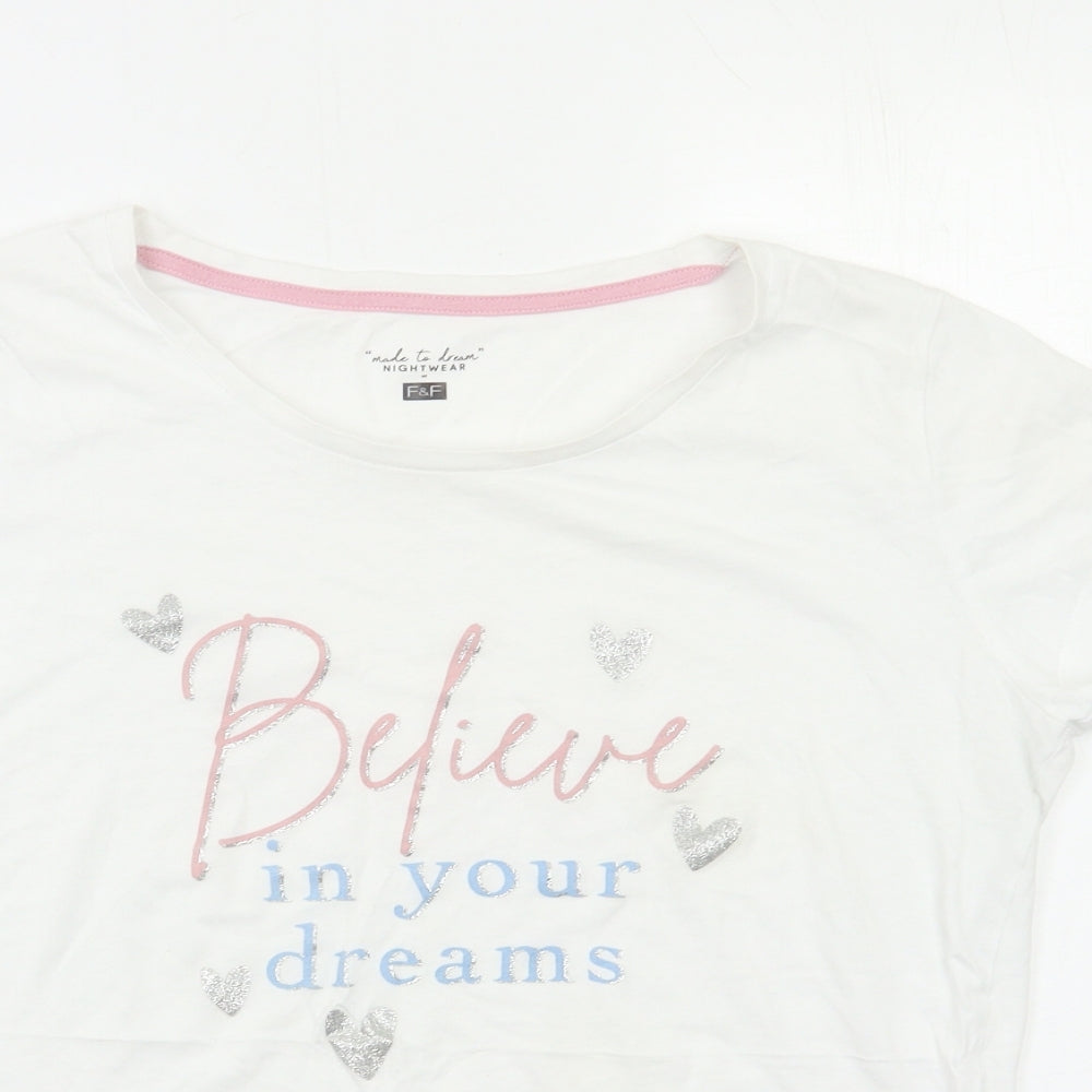 F&F Womens White Solid  Top Pyjama Top Size 8
