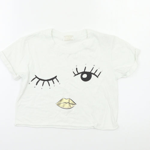 Lipsy Girls White   Cropped T-Shirt Size 10 Years