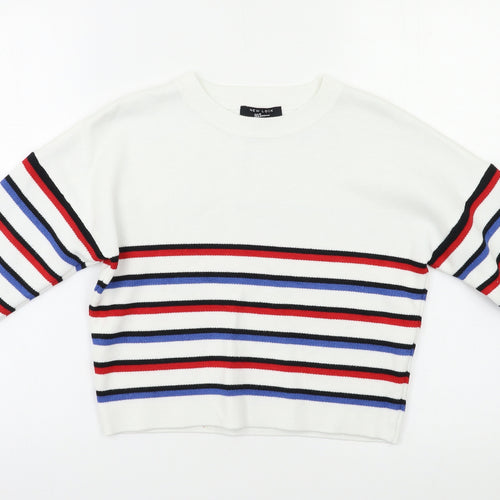 New Look Girls White Striped  Pullover Jumper Size 9 Years