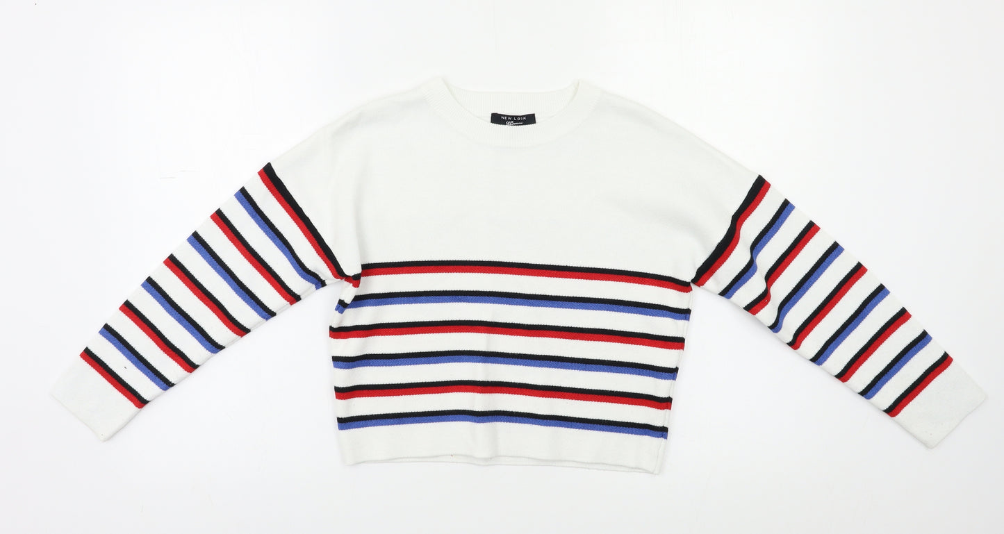 New Look Girls White Striped  Pullover Jumper Size 9 Years