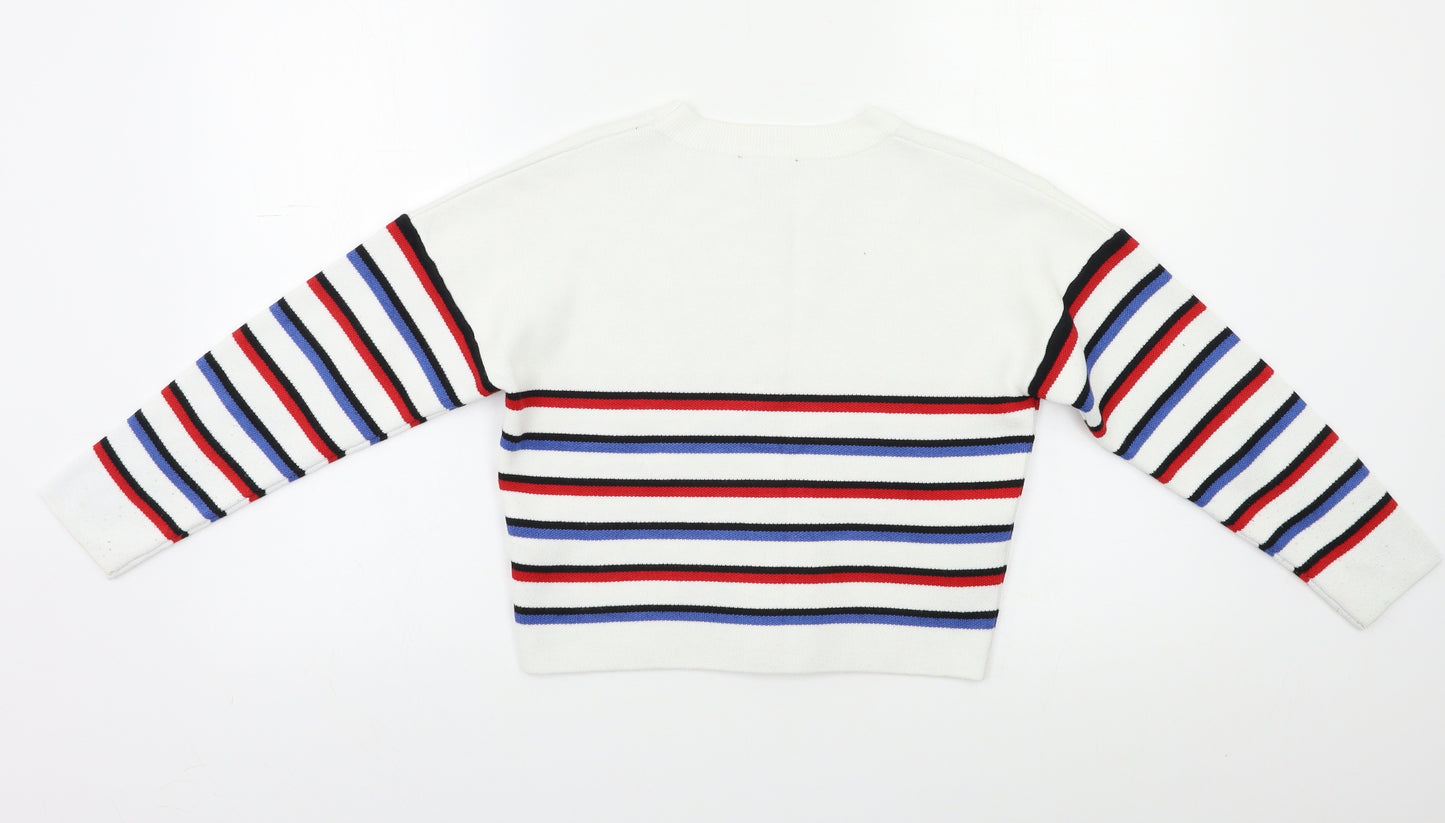 New Look Girls White Striped  Pullover Jumper Size 9 Years