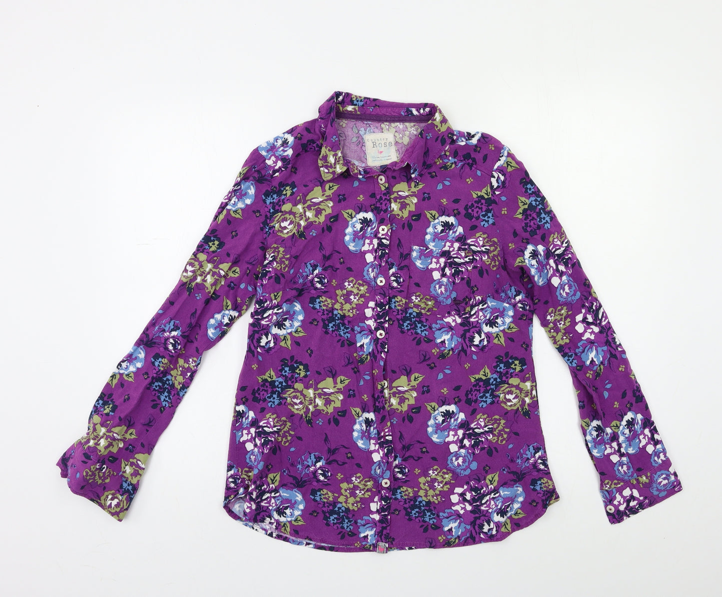 Country Rose Womens Purple Floral  Basic Button-Up Size S