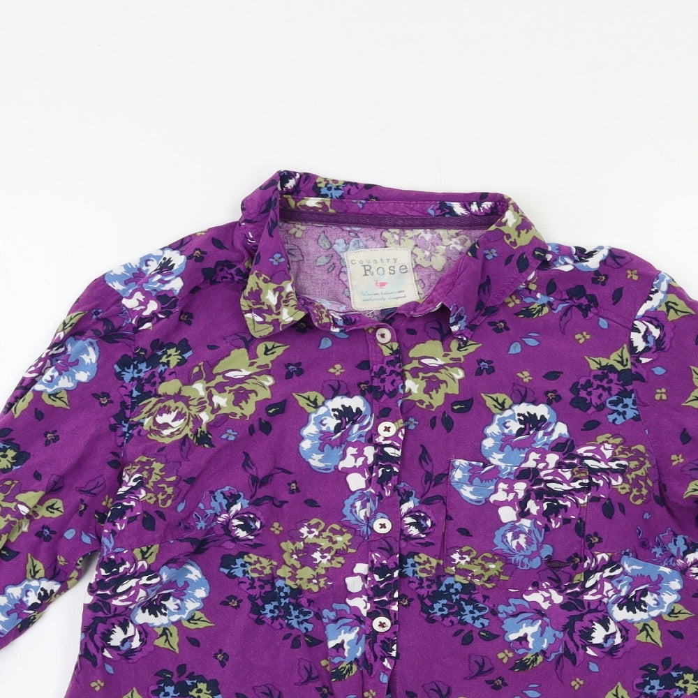 Country Rose Womens Purple Floral  Basic Button-Up Size S