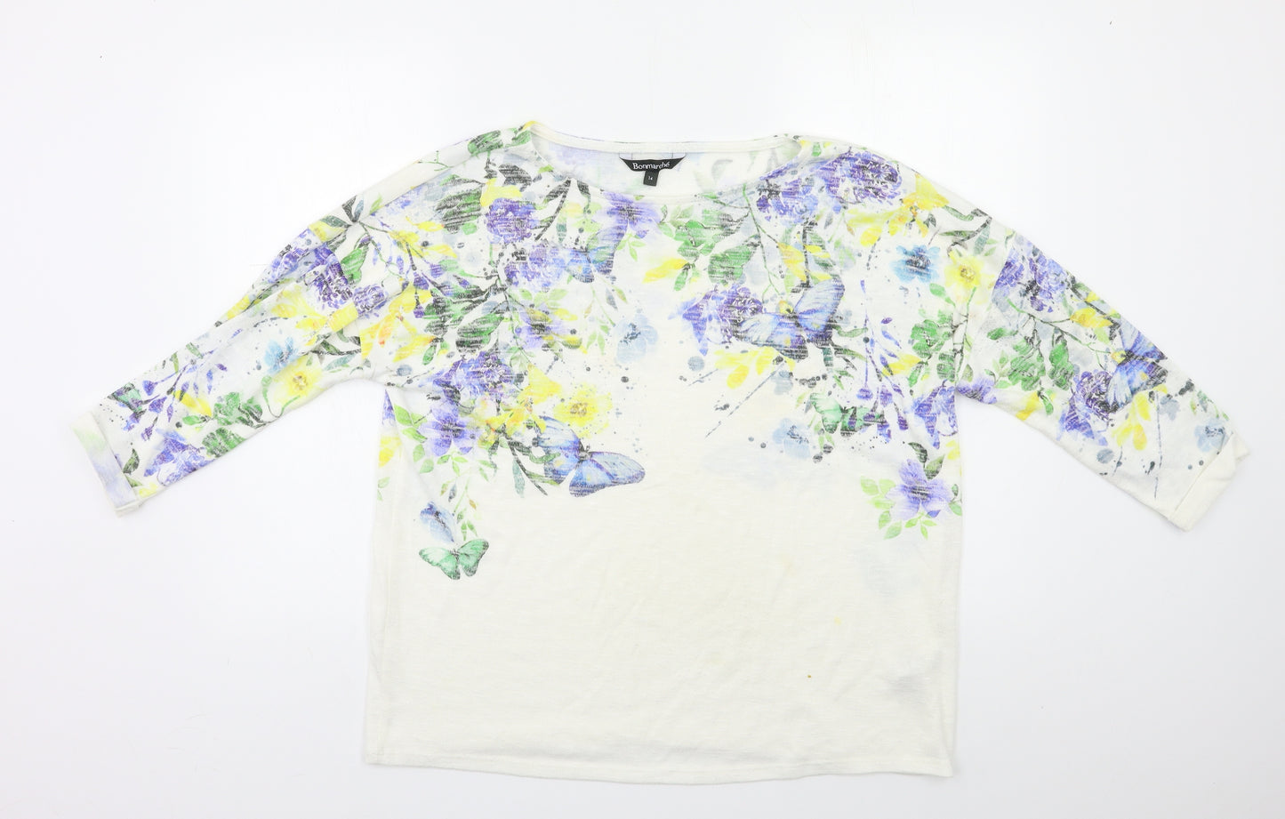Bonmarché Womens White Floral  Basic Blouse Size 14