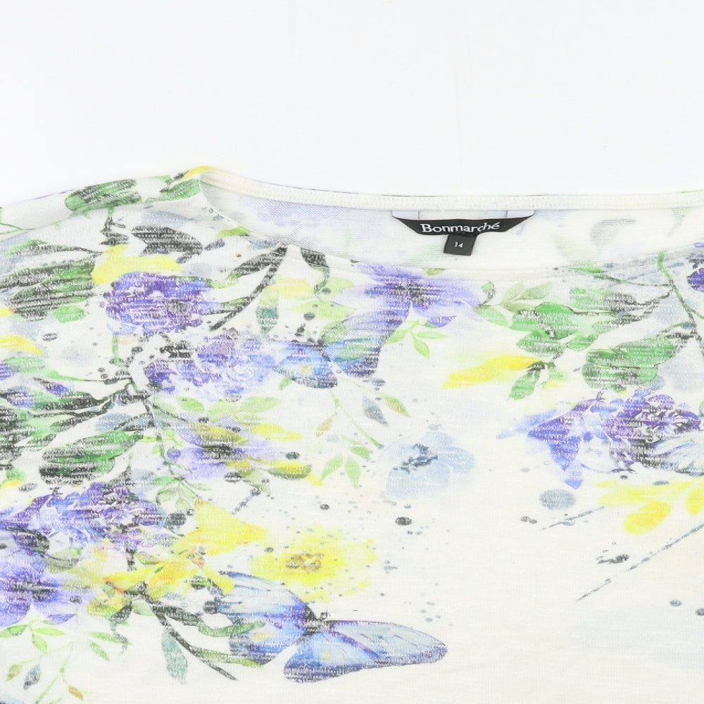 Bonmarché Womens White Floral  Basic Blouse Size 14