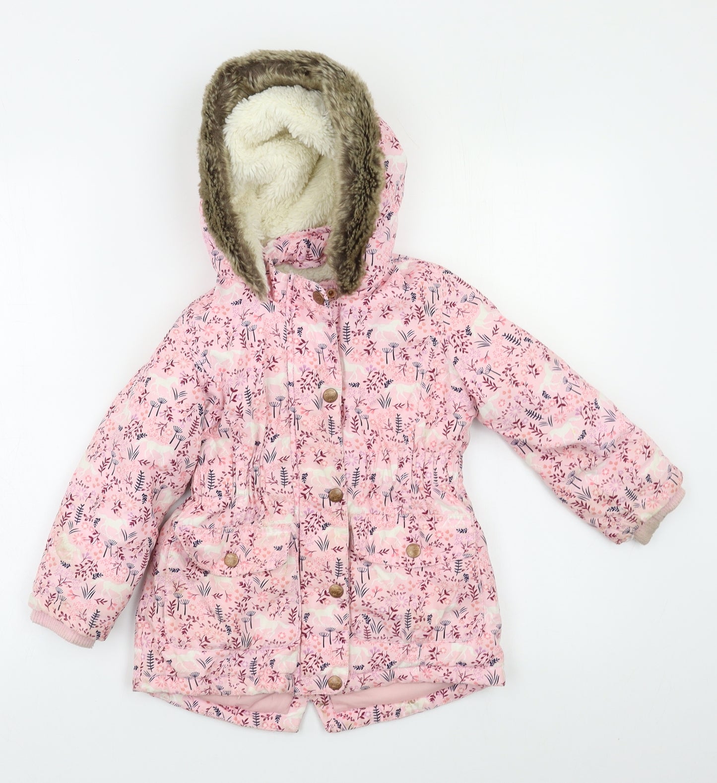 Mantaray Girls Ivory Floral  Puffer Jacket Jacket Size 3-4 Years
