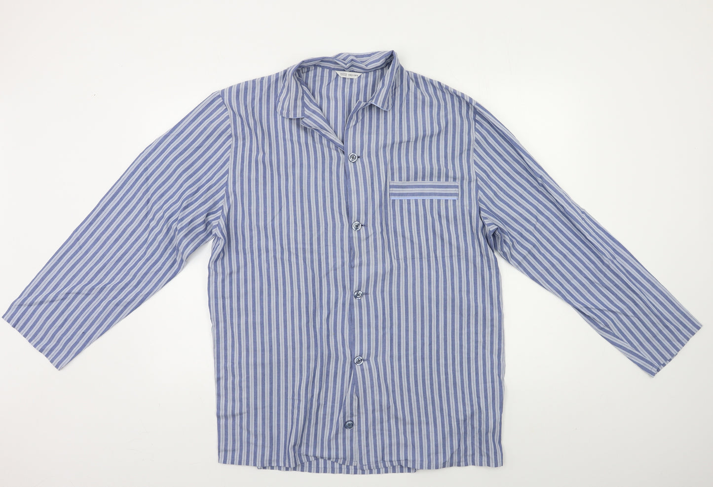 M&s Mens Blue Striped   Pyjama Top Size M