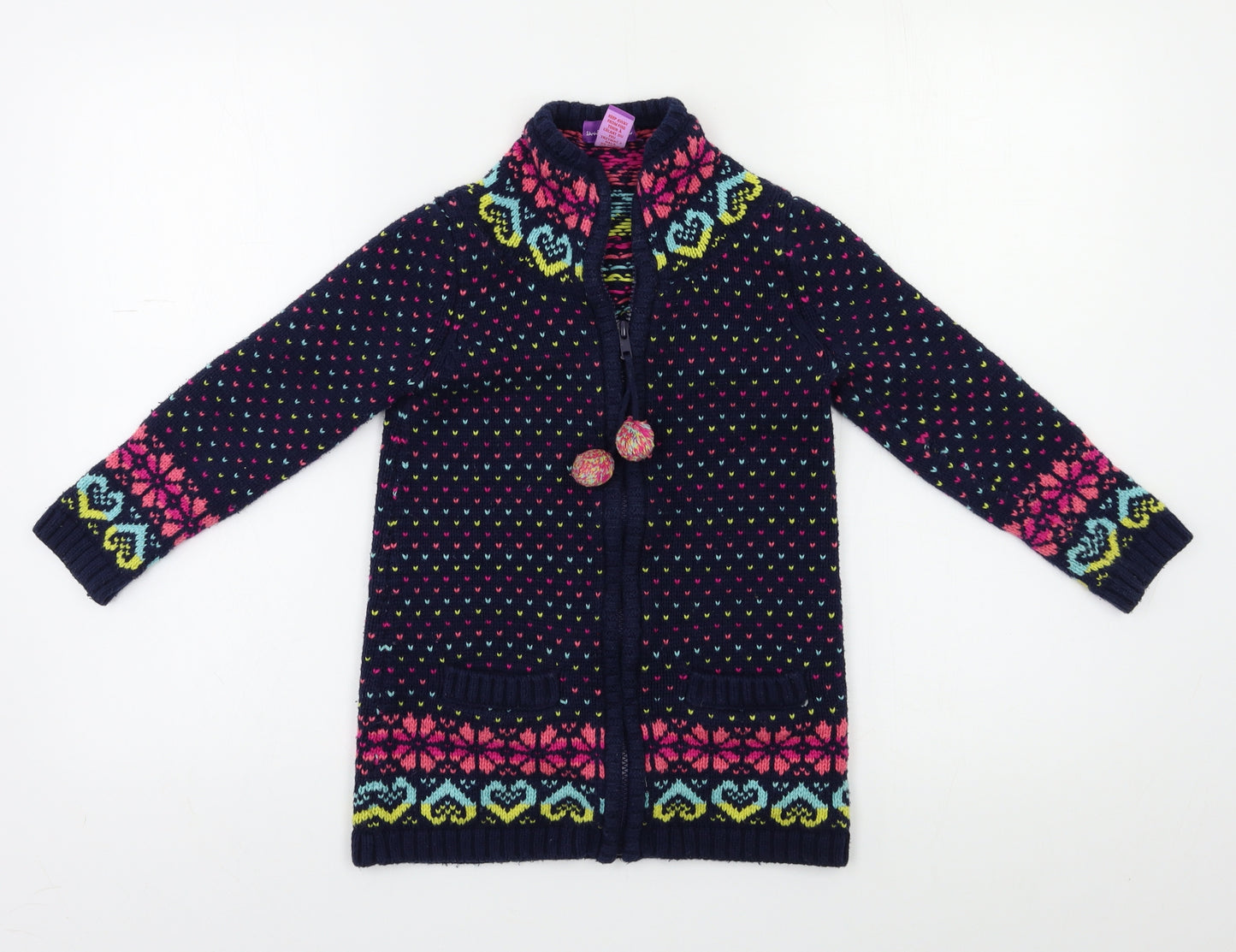 Shrinking Violet Girls Blue Fair Isle  Cardigan Jumper Size 4-5 Years